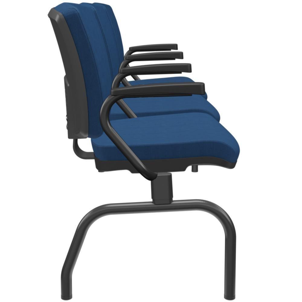 Cadeira Longarina 3 Lugares Aeroporto Recepção Preto Baixa Flexi P03 Poliéster Azul - Lyam - 6