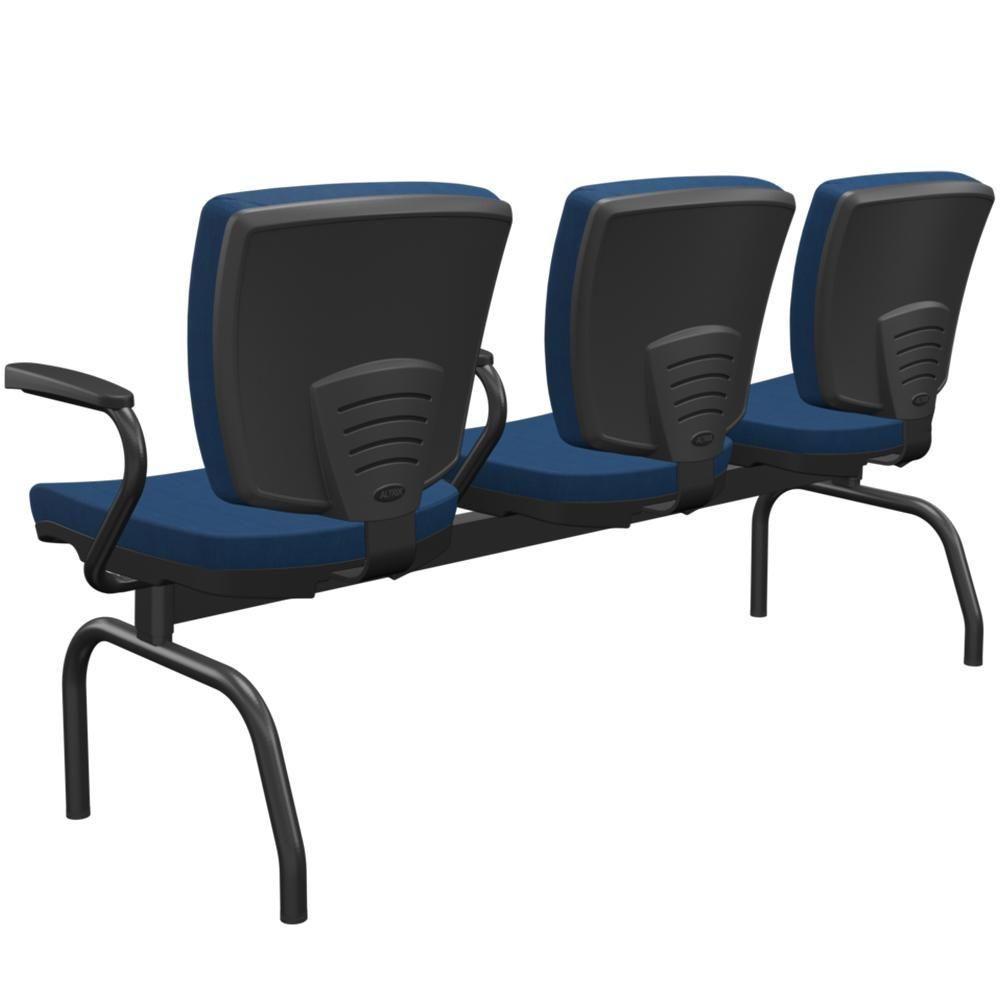 Cadeira Longarina 3 Lugares Aeroporto Recepção Preto Baixa Flexi P03 Poliéster Azul - Lyam - 7