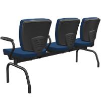 Cadeira Longarina 3 Lugares Aeroporto Recepção Preto Baixa Flexi P03 Poliéster Azul - Lyam - 7