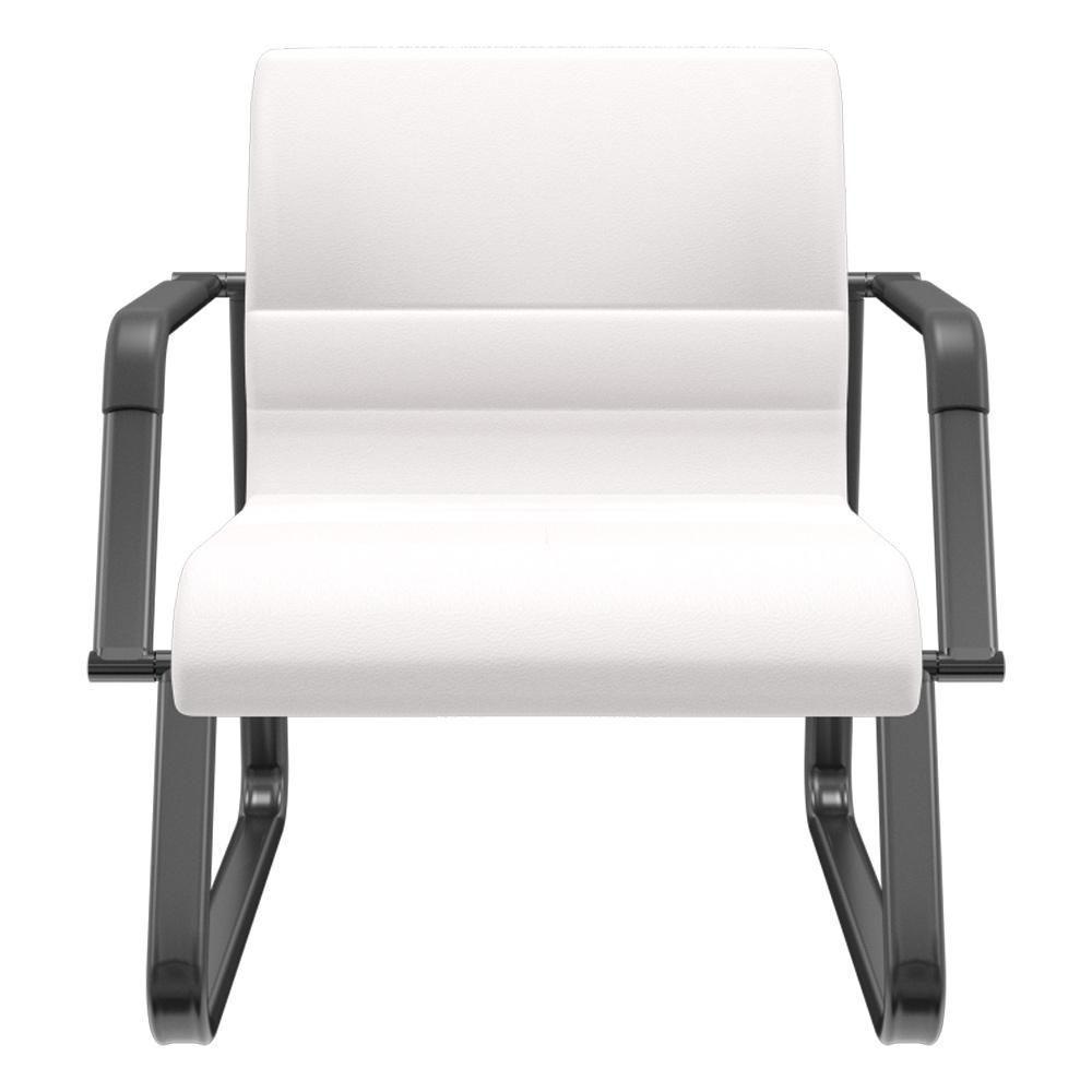 Cadeira De Escritório Recepção Com Braço Fixa Preta Lev P03 Vinil Branco - Lyam Decor - 1