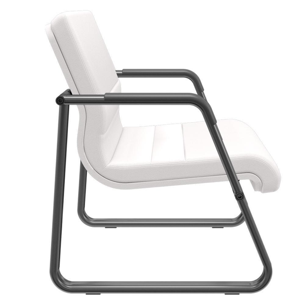 Cadeira De Escritório Recepção Com Braço Fixa Preta Lev P03 Vinil Branco - Lyam Decor - 2