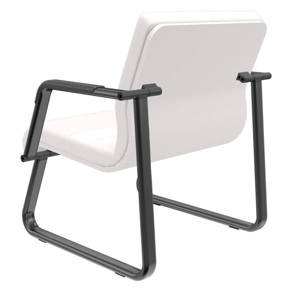 Cadeira De Escritório Recepção Com Braço Fixa Preta Lev P03 Vinil Branco - Lyam Decor - 6