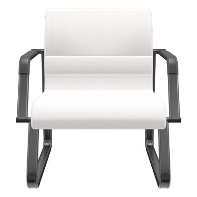 Cadeira De Escritório Recepção Com Braço Fixa Preta Lev P03 Vinil Branco - Lyam Decor