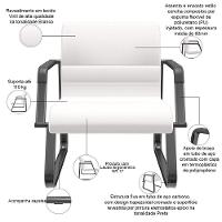 Cadeira De Escritório Recepção Com Braço Fixa Preta Lev P03 Vinil Branco - Lyam Decor - 3
