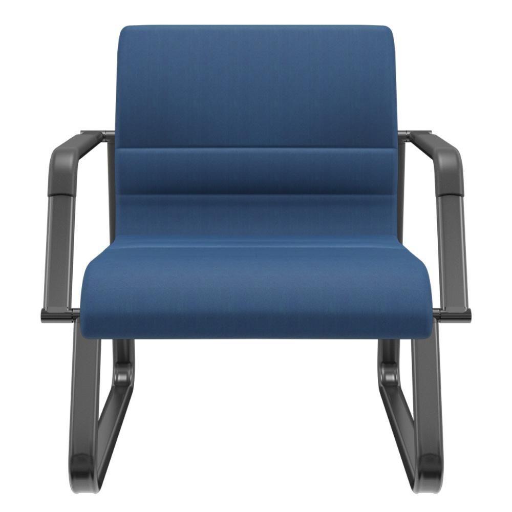 Cadeira De Escritório Recepção Com Braço Fixa Preta Lev P03 Crepe Azul - Lyam Decor - 1