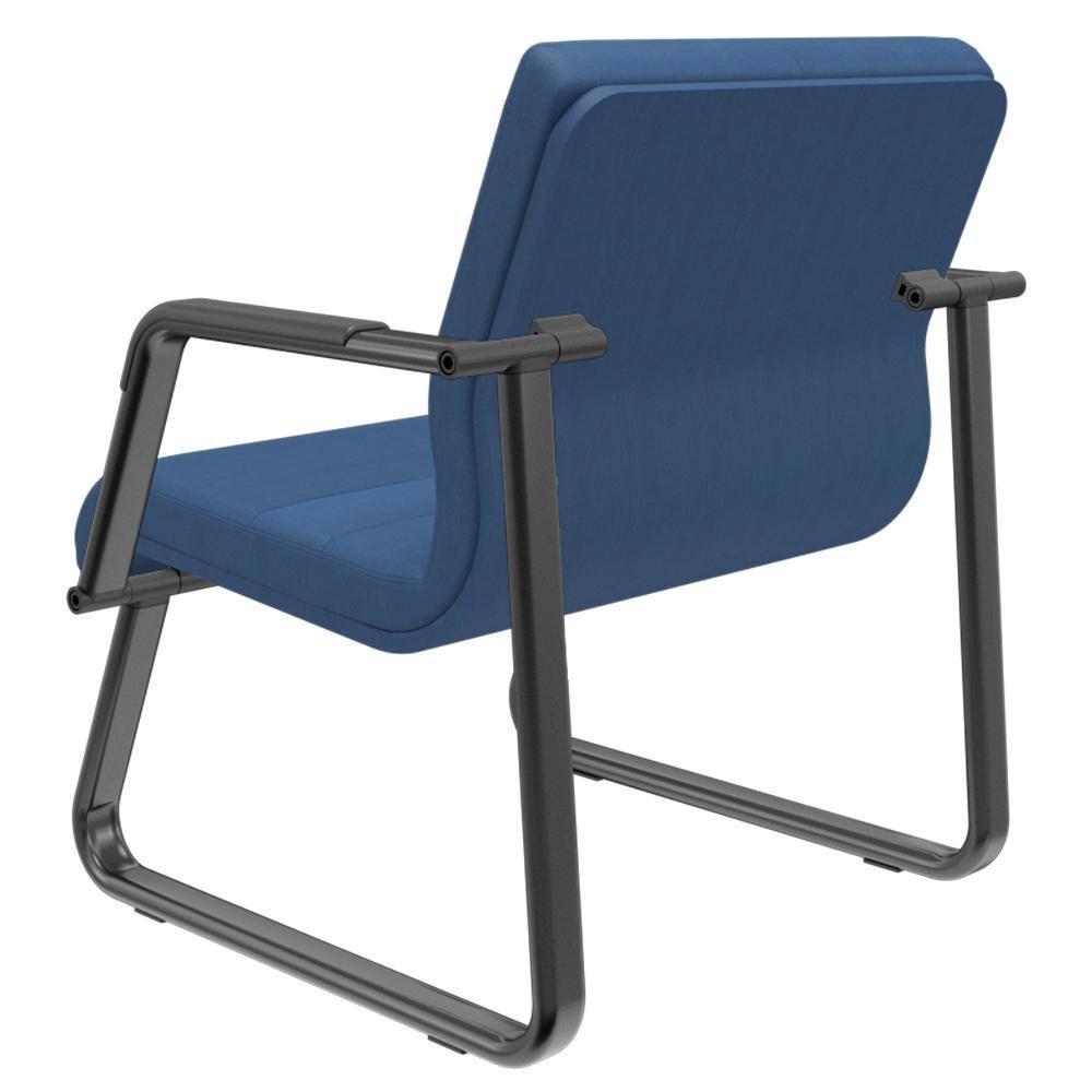 Cadeira De Escritório Recepção Com Braço Fixa Preta Lev P03 Crepe Azul - Lyam Decor - 2