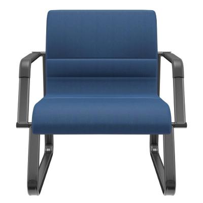 Cadeira De Escritório Recepção Com Braço Fixa Preta Lev P03 Crepe Azul - Lyam Decor