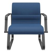 Cadeira De Escritório Recepção Com Braço Fixa Preta Lev P03 Crepe Azul - Lyam Decor - 1