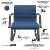 Cadeira De Escritório Recepção Com Braço Fixa Preta Lev P03 Crepe Azul - Lyam Decor - 3