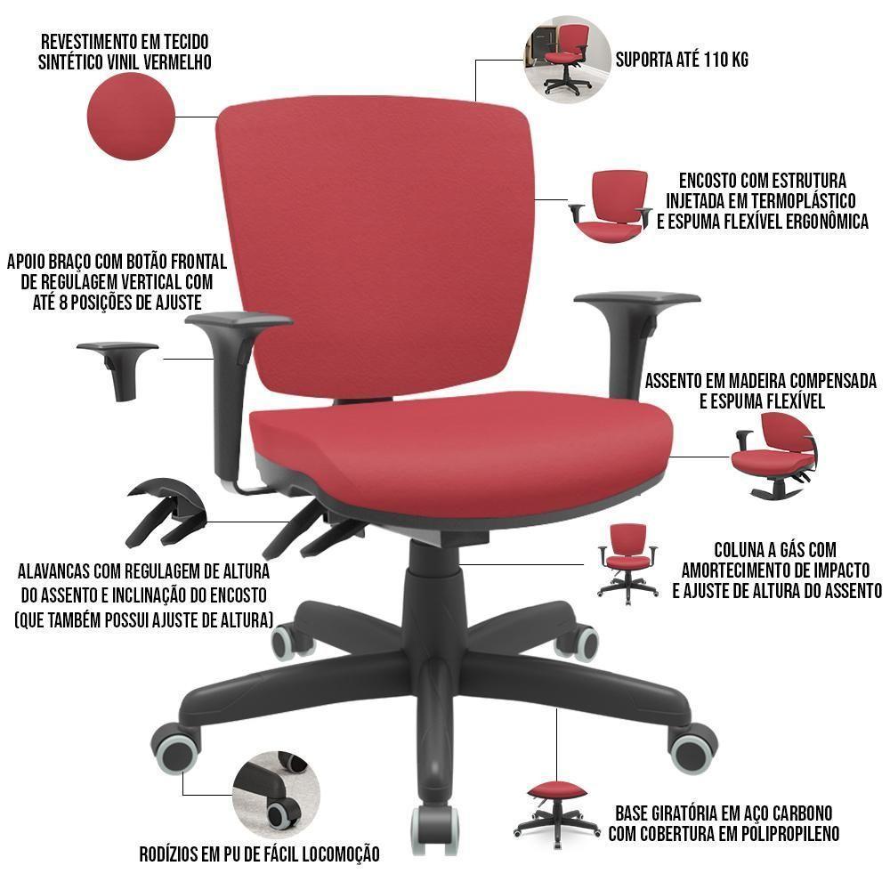 Cadeira De Escritório Executiva Office Base Giratória Preto Baixa Flexi P03 Vinil Vermelho - Lyam - 4