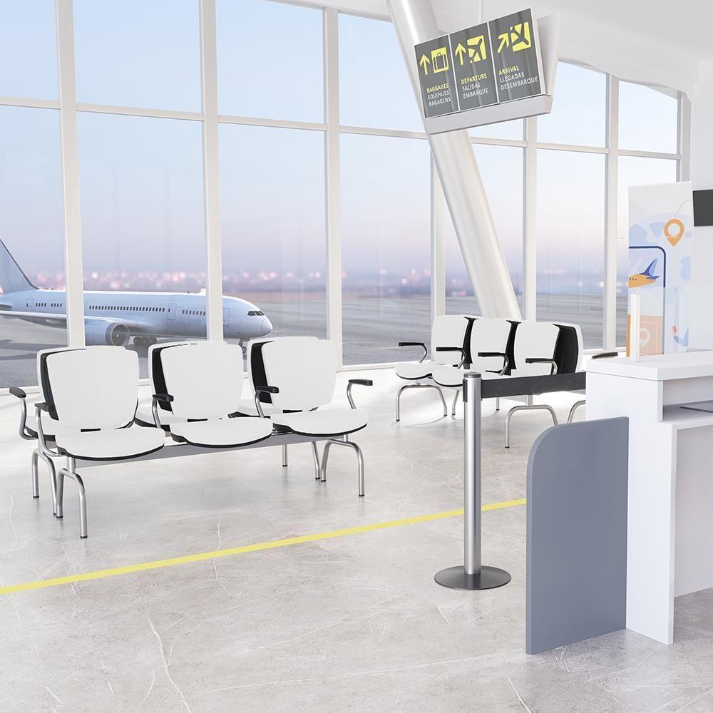 Cadeira Longarina 3 Lugares Aeroporto Recepção Cromado Baixa Flexi P03 Vinil Branco - Lyam - 2