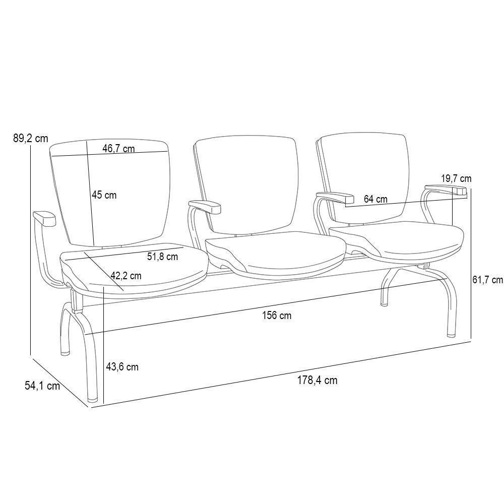 Cadeira Longarina 3 Lugares Aeroporto Recepção Cromado Baixa Flexi P03 Vinil Branco - Lyam - 5