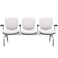 Cadeira Longarina 3 Lugares Aeroporto Recepção Cromado Baixa Flexi P03 Vinil Branco - Lyam - 1