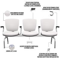 Cadeira Longarina 3 Lugares Aeroporto Recepção Cromado Baixa Flexi P03 Vinil Branco - Lyam