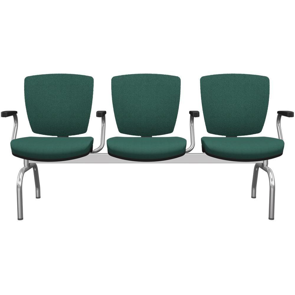 Cadeira Longarina 3 Lugares Aeroporto Recepção Cromado Baixa Flexi P03 Poliéster Verde - Lyam - 1
