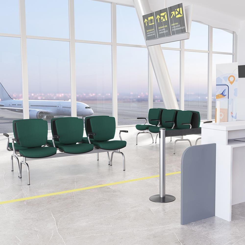 Cadeira Longarina 3 Lugares Aeroporto Recepção Cromado Baixa Flexi P03 Poliéster Verde - Lyam - 2