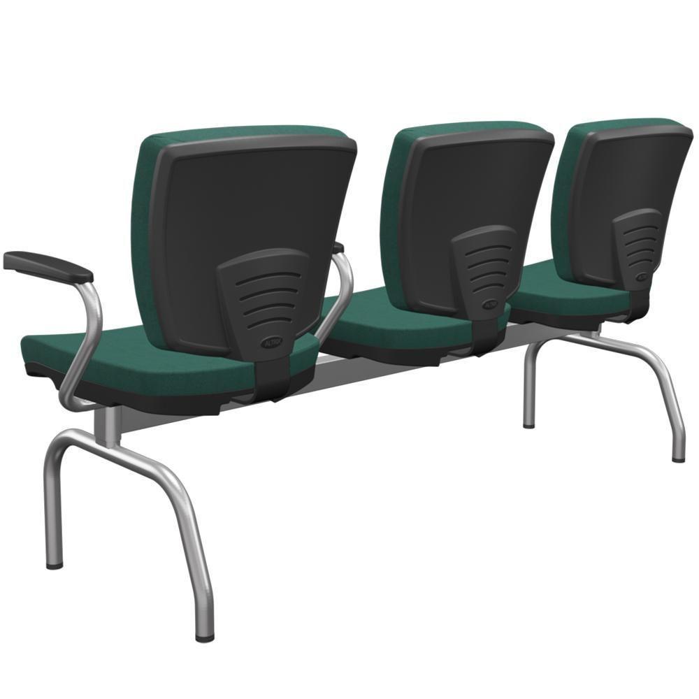 Cadeira Longarina 3 Lugares Aeroporto Recepção Cromado Baixa Flexi P03 Poliéster Verde - Lyam - 6