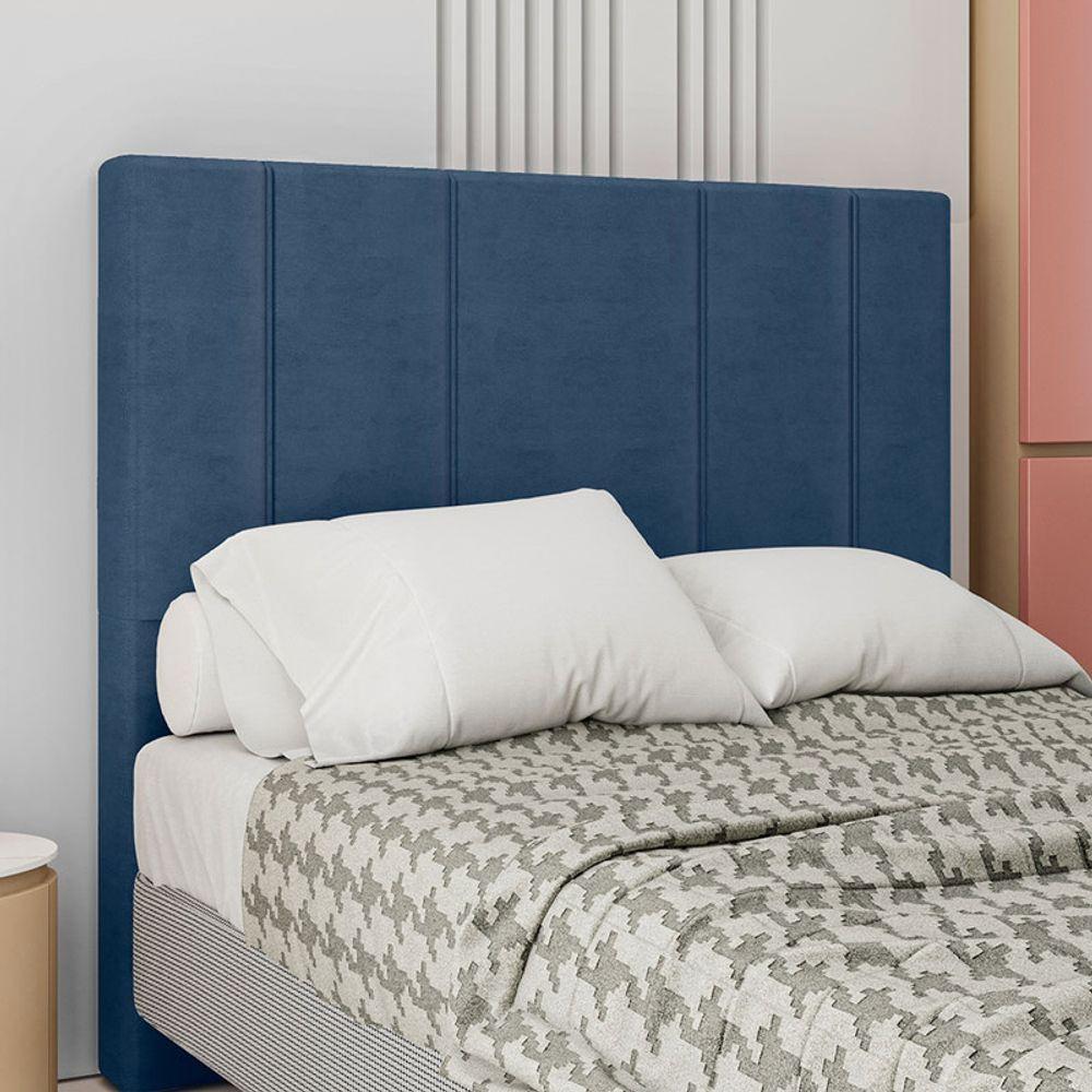 Cabeceira Estofada Casal 140 Cm Rubi Veludo Cor: Azul Marinho - 1