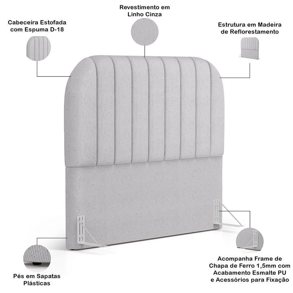 Cabeceira Cama Box Queen Estofada Orgânica 160cm Alice W01 Linho Cinza - Lyam Decor - 4