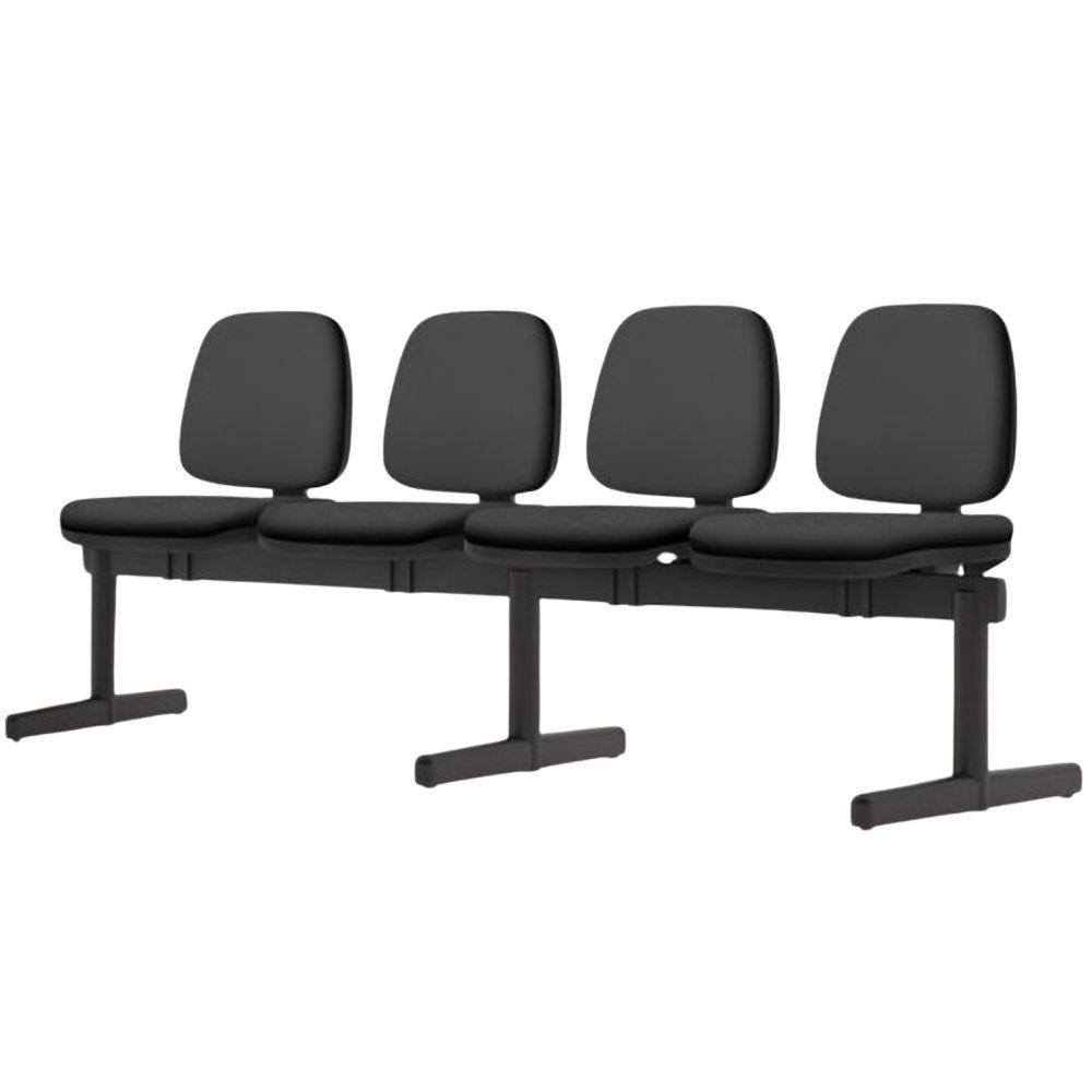 Cadeira Longarina 4 Lugares Recepção Sala De Espera Work F02 Sintético Preto - Lyam Decor - 4