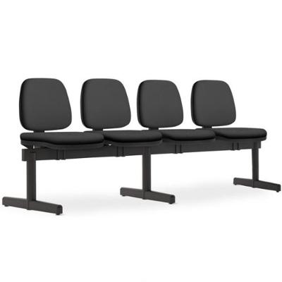 Cadeira Longarina 4 Lugares Recepção Sala De Espera Work F02 Sintético Preto - Lyam Decor