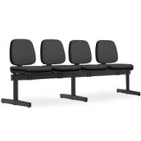 Cadeira Longarina 4 Lugares Recepção Sala De Espera Work F02 Sintético Preto - Lyam Decor - 1