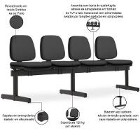 Cadeira Longarina 4 Lugares Recepção Sala De Espera Work F02 Sintético Preto - Lyam Decor - 2