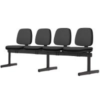 Cadeira Longarina 4 Lugares Recepção Sala De Espera Work F02 Sintético Preto - Lyam Decor - 4