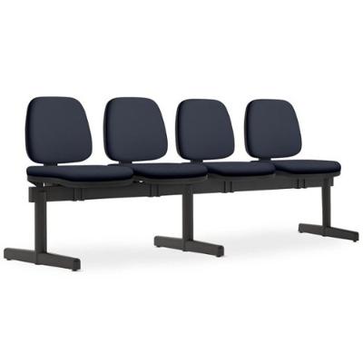 Cadeira Longarina 4 Lugares Recepção Sala De Espera Work F02 Sintético Azul - Lyam Decor