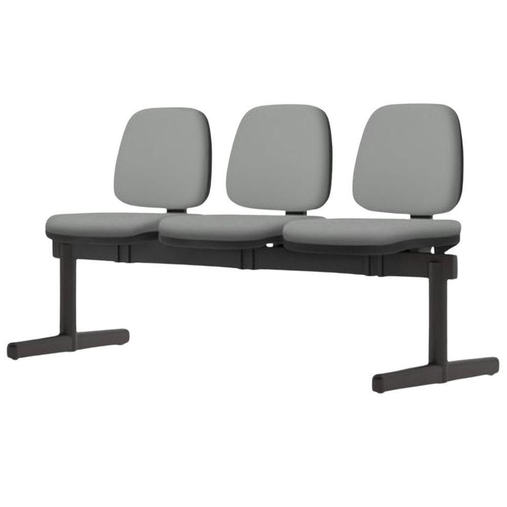 Cadeira Longarina 3 Lugares Recepção Sala De Espera Work F02 Sintético Cinza - Lyam Decor - 4