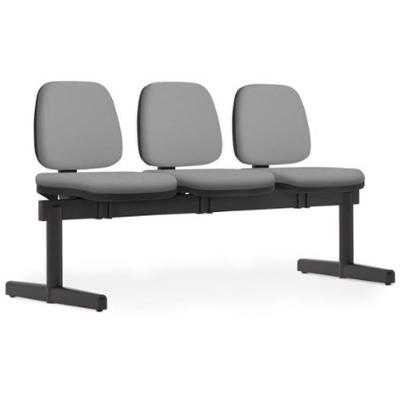 Cadeira Longarina 3 Lugares Recepção Sala De Espera Work F02 Sintético Cinza - Lyam Decor