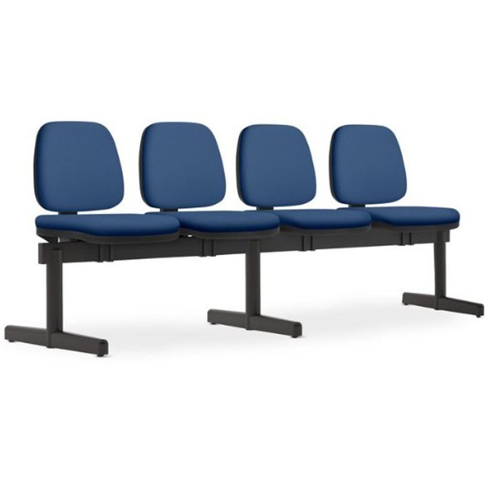 Cadeira Longarina 4 Lugares Recepção Sala De Espera Work F02 Crepe Azul - Lyam Decor - 1