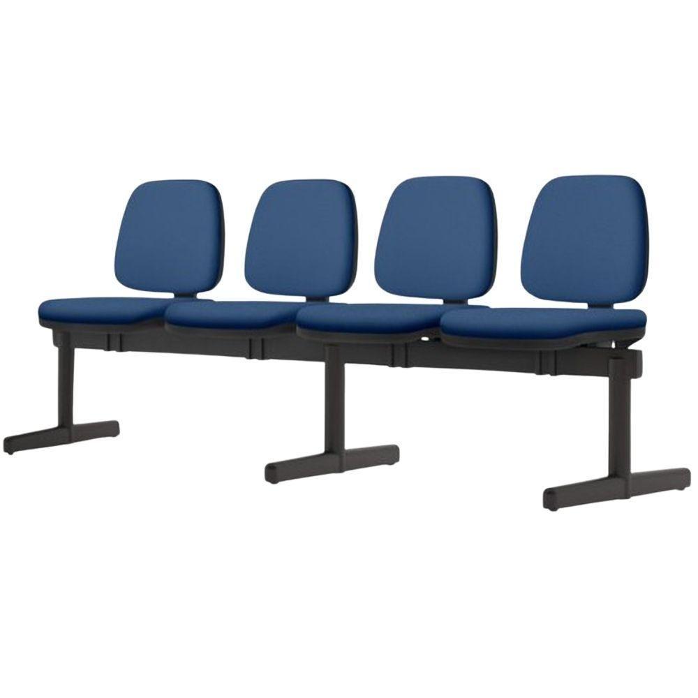 Cadeira Longarina 4 Lugares Recepção Sala De Espera Work F02 Crepe Azul - Lyam Decor - 4