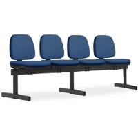 Cadeira Longarina 4 Lugares Recepção Sala De Espera Work F02 Crepe Azul - Lyam Decor - 1