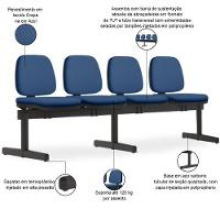 Cadeira Longarina 4 Lugares Recepção Sala De Espera Work F02 Crepe Azul - Lyam Decor - 2