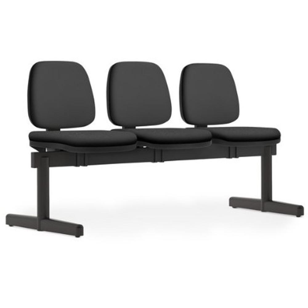 Cadeira Longarina 3 Lugares Recepção Sala De Espera Work F02 Sintético Preto - Lyam Decor - 1