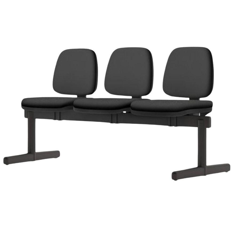Cadeira Longarina 3 Lugares Recepção Sala De Espera Work F02 Sintético Preto - Lyam Decor - 4