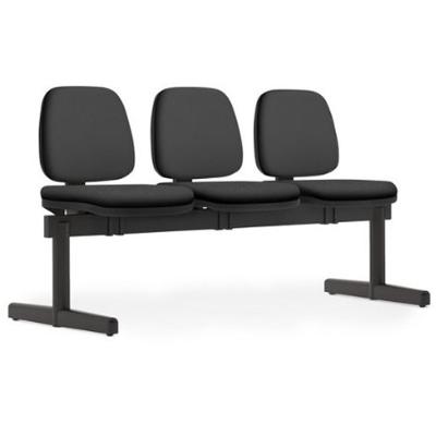 Cadeira Longarina 3 Lugares Recepção Sala De Espera Work F02 Sintético Preto - Lyam Decor