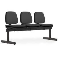 Cadeira Longarina 3 Lugares Recepção Sala De Espera Work F02 Sintético Preto - Lyam Decor - 1
