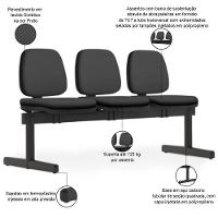 Cadeira Longarina 3 Lugares Recepção Sala De Espera Work F02 Sintético Preto - Lyam Decor - 2