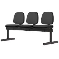 Cadeira Longarina 3 Lugares Recepção Sala De Espera Work F02 Sintético Preto - Lyam Decor - 4