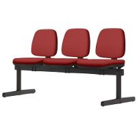 Cadeira Longarina 3 Lugares Recepção Sala De Espera Work F02 Sintético Vermelho - Lyam Decor - 4