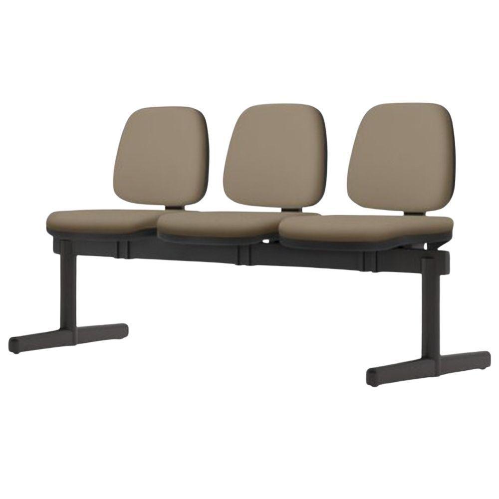 Cadeira Longarina 3 Lugares Recepção Sala De Espera Work F02 Sintético Bege Escuro - Lyam Decor - 4