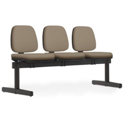Cadeira Longarina 3 Lugares Recepção Sala De Espera Work F02 Sintético Bege Escuro - Lyam Decor