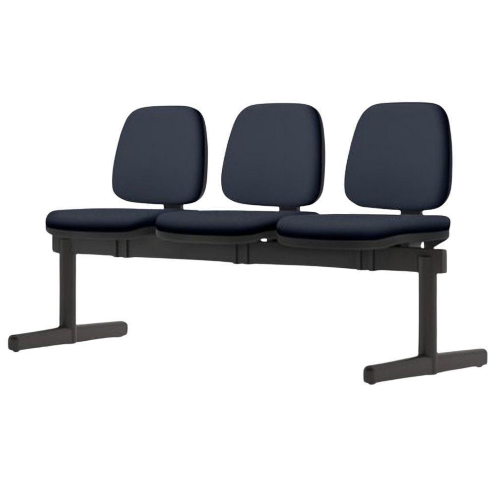 Cadeira Longarina 3 Lugares Recepção Sala De Espera Work F02 Sintético Azul - Lyam Decor - 4