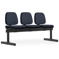 Cadeira Longarina 3 Lugares Recepção Sala De Espera Work F02 Sintético Azul - Lyam Decor - 1