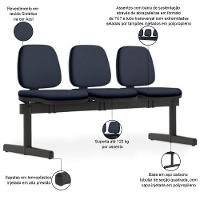 Cadeira Longarina 3 Lugares Recepção Sala De Espera Work F02 Sintético Azul - Lyam Decor - 2