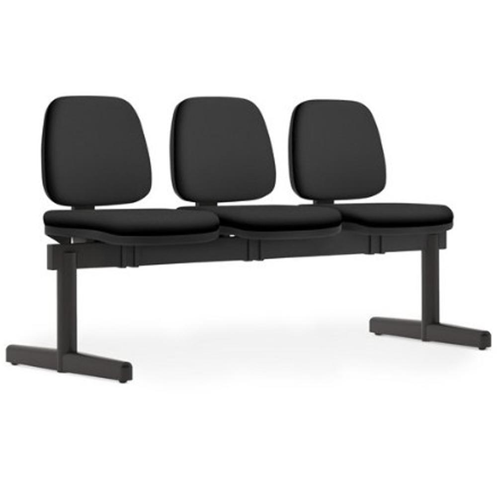 Cadeira Longarina 3 Lugares Recepção Sala De Espera Work F02 Crepe Preto - Lyam Decor - 1