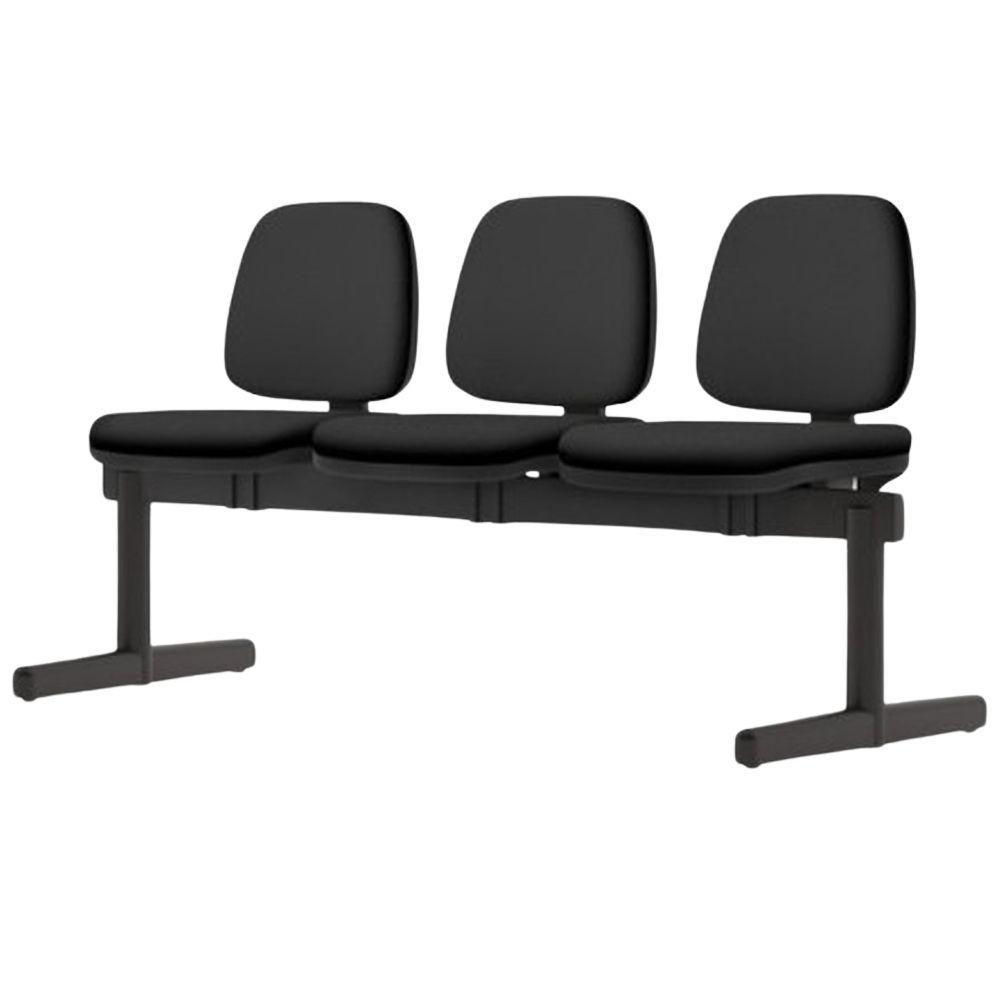 Cadeira Longarina 3 Lugares Recepção Sala De Espera Work F02 Crepe Preto - Lyam Decor - 4