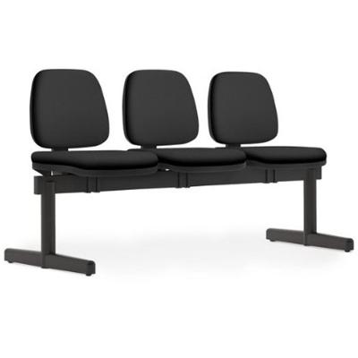 Cadeira Longarina 3 Lugares Recepção Sala De Espera Work F02 Crepe Preto - Lyam Decor